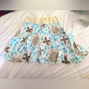 Floral Blue and Cream Women's A Lined  Skirt